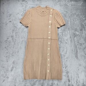 Free People Lottie Rib Knit Short Sleeve Brown Beige Mini Dress Large
